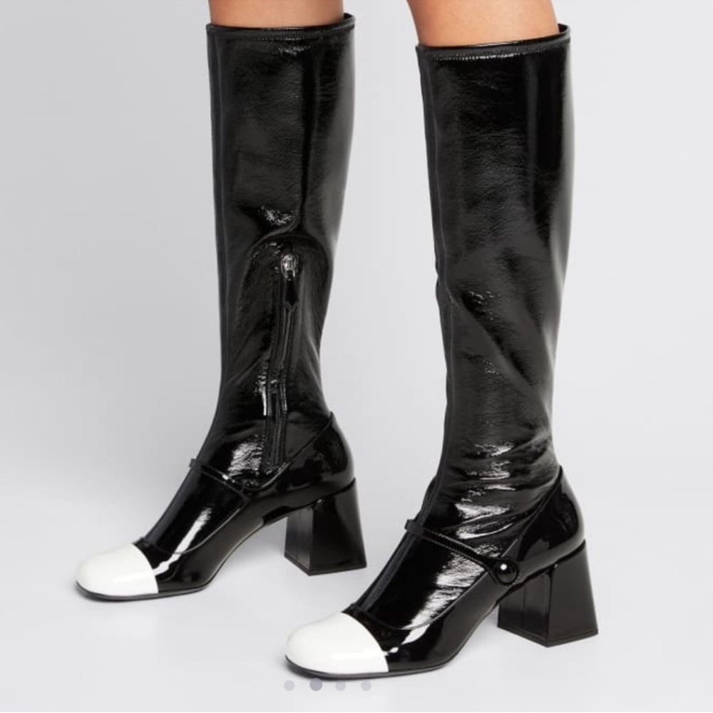 Miu Miu Glossy Black and White Heeled Boots